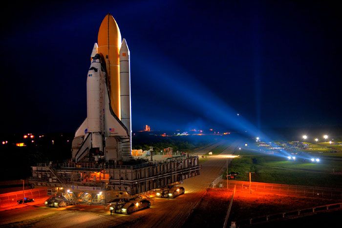 Space shuttle DISCOVERY heads toward pad LC-39A on September 20, 2010, in preparation for her November launch on STS-133.