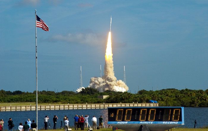 The ARES I-X rocket successfully lifts off from Launch Complex 39B at NASA's Kennedy Space Center in Florida, on October 28, 2009.