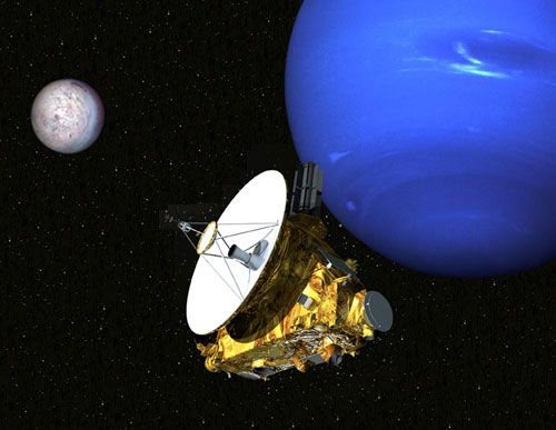 A New Horizons-type spacecraft flies past Neptune and its moon Triton, which may be a captured Kuiper Belt Object.