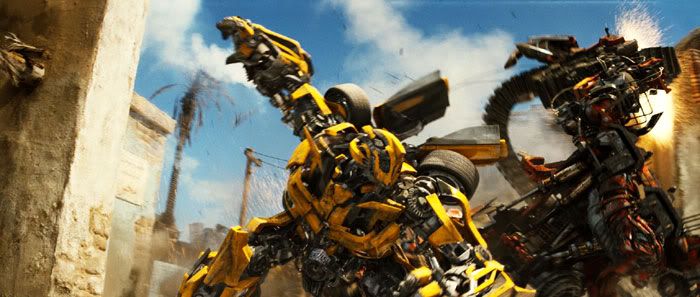 Bumblebee fights the Decepticon known as Rampage.