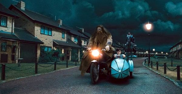 Rubeus Hagrid attempts to um, fly Harry Potter to safety on Hagrid's motorcycle in Part 1 of HARRY POTTER AND THE DEATHLY HALLOWS.