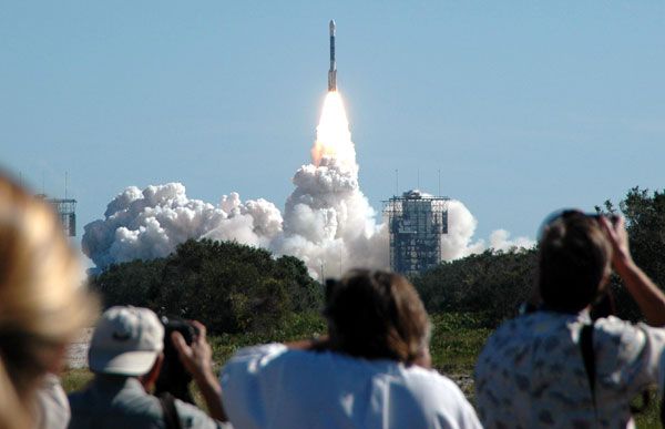 The Delta II rocket lifts off from its launch pad at Cape Canaveral Air Force Station on January 12, 2005...sending the DEEP IMPACT spacecraft on its way to Comet Tempel 1.