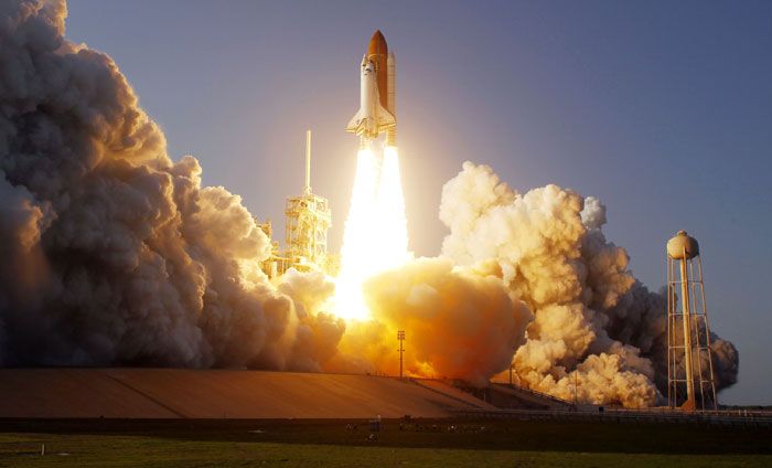 Space shuttle Discovery launches from Kennedy Space Center in Florida on her final voyage to the International Space Station, on February 24, 2011.
