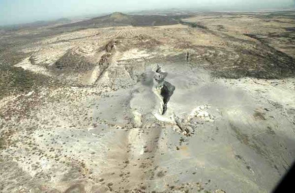 A giant crack in the Ethiopian desert.
