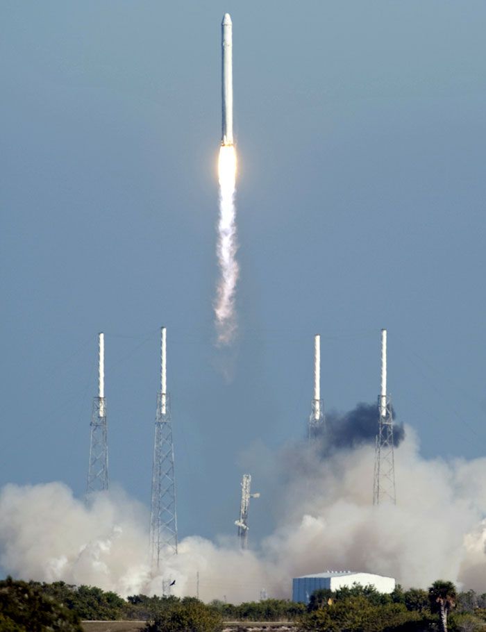 A Falcon 9 rocket carrying SpaceX's first fully operational Dragon vehicle launches from Cape Canaveral Air Force Station in Florida, on December 8, 2010.