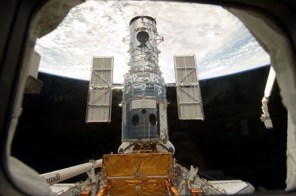 The Hubble Space Telescope after it is docked with space shuttle Atlantis during STS-125 on May 13, 2009.