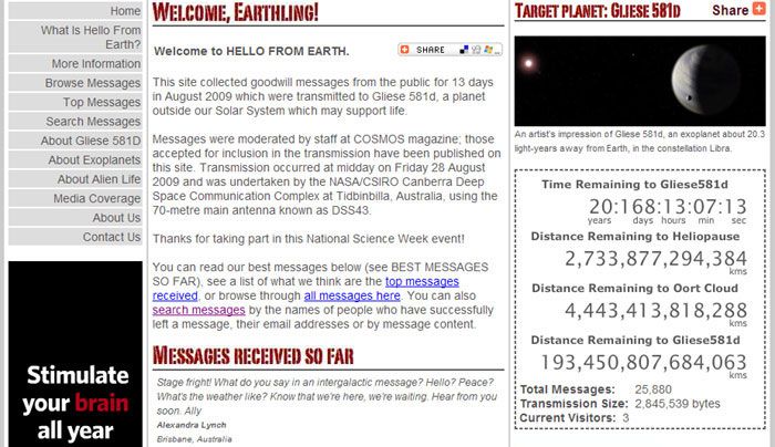 A screenshot of the updated 'HELLO FROM EARTH' website.