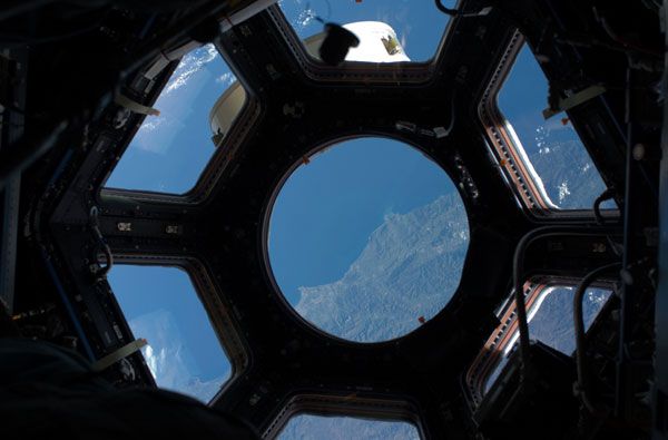 The coast of Algeria as viewed from inside the Cupola.