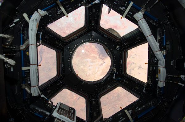 The Sahara Desert as viewed from inside the Cupola.