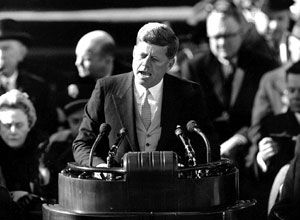 President John F. Kennedy gives a speech...about giant alien robots on the Moon?  Haha.