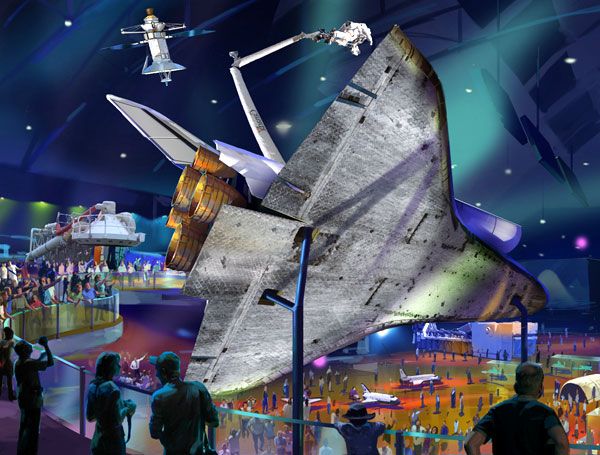 An artist's concept of the space shuttle Atlantis exhibit at the Kennedy Space Center Visitor Complex.