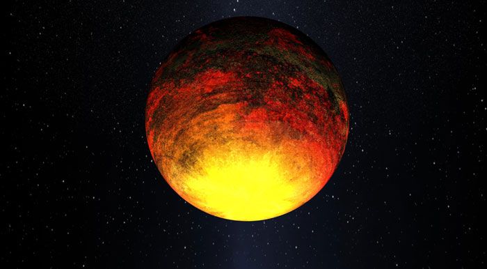 An artist's concept of the exoplanet Kepler-10b.