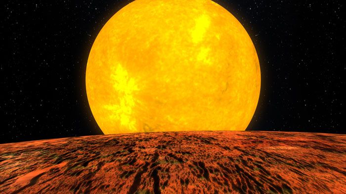 An artist's concept of the exoplanet Kepler-10b orbiting its star.