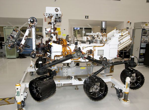 A photo of the Curiosity Mars rover, taken on April 4, 2011, at NASA's Jet Propulsion Laboratory near Pasadena, CA.