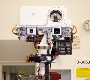 A close-up of Curiosity's head...which contains the Mastcam and other imaging devices used to help the rover navigate on the surface of Mars.
