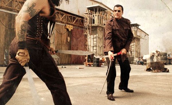 Machete takes on a drug dealer played by Steven Seagal in MACHETE.