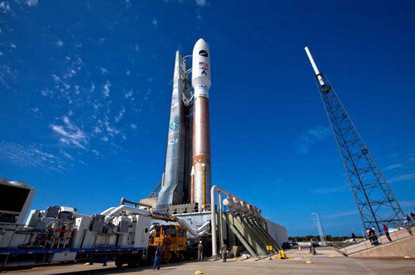 The Atlas V rocket arrives at its launch pad at Cape Canaveral Air Force Station in Florida, on March 3, 2011.