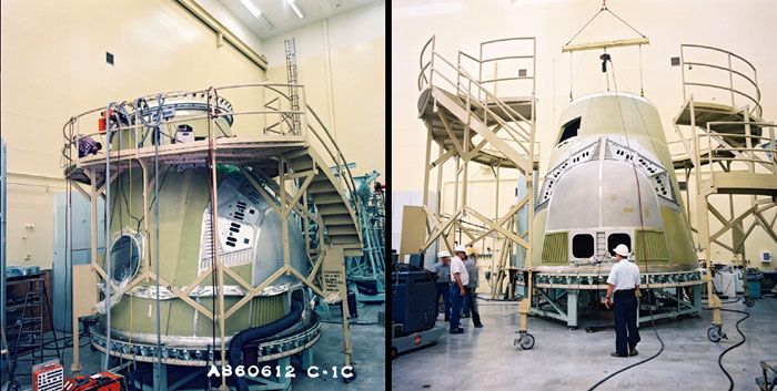 Construction photos of space shuttle Endeavour.