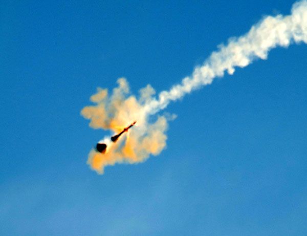 The mock-up Orion spacecraft separates from the launch abort system during the PA-1 test.