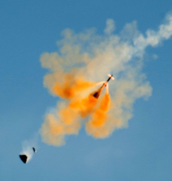 The mock-up Orion spacecraft separates from the launch abort system during the PA-1 test.