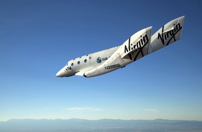 The VSS Enterprise conducts its first manned glide flight above the Mojave Desert in Southern California, on October 10, 2010.