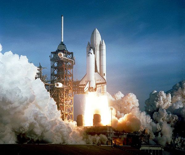 Space shuttle Columbia heads into space on its first flight, on April 12, 1981.