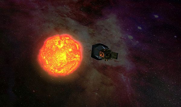 Another art concept of Solar Probe Plus approaching the sun.