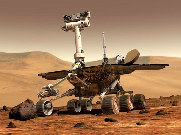 An artist's concept of a Mars Exploration Rover.