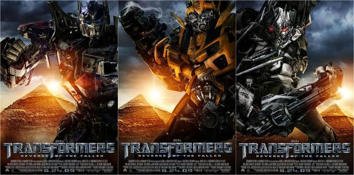 Character posters for Optimus Prime, Bumblebee and Starscream.