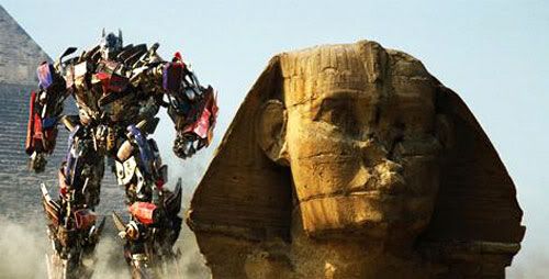 Optimus Prime chills near the Great Sphinx in Egypt.