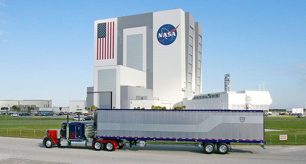 Optimus Prime shows up at Kennedy Space Center.