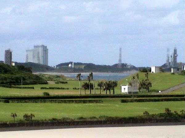 A webcam shot showing Tanegashima Space Center in Japan, on May 16, 2010 (California time).  The H-IIA rocket is visible near the right side of the pic.