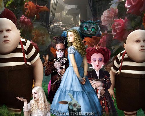The characters of ALICE IN WONDERLAND.  Looks like the White Queen is trying to cop a feel.