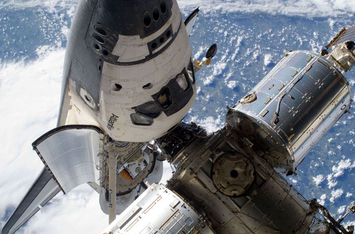 Space shuttle ATLANTIS is docked to the International Space Station (ISS) on May 17, 2010.