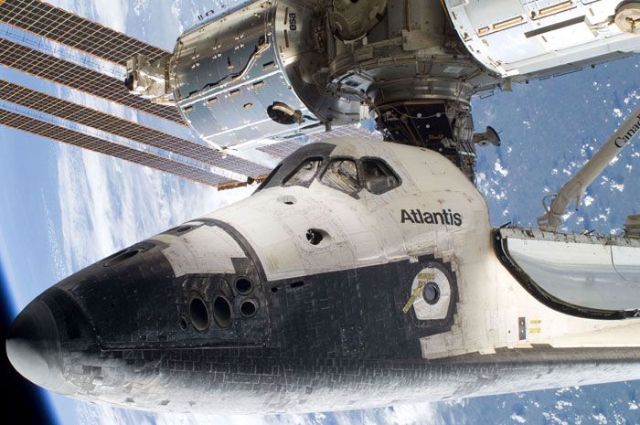 Space shuttle ATLANTIS is docked to the ISS on May 17, 2010.