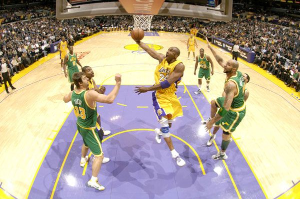 Kobe Bryant drives in for a lay-up against the Utah Jazz...whom the Lakers beat, 101-77, at STAPLES Center on December 9, 2009.