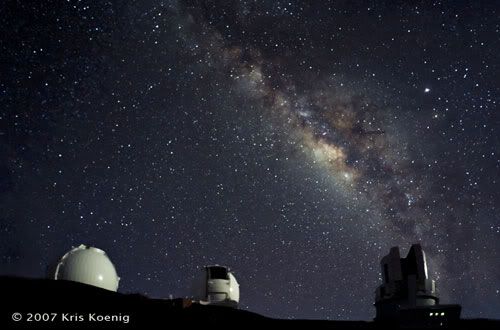 The Milky Way looms high above the Mauna Kea Observatories in Hawaii.