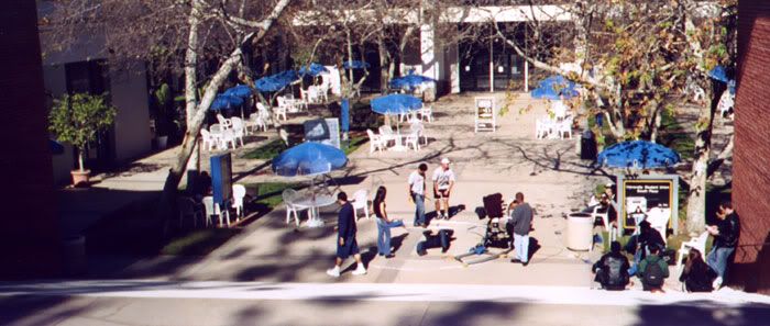 A wide shot of the campus location used for the fight scene.