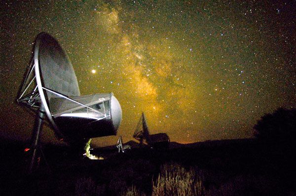 The Milky Way is visible above the Allen Telescope Array...which is located 300 miles northeast of San Francisco.