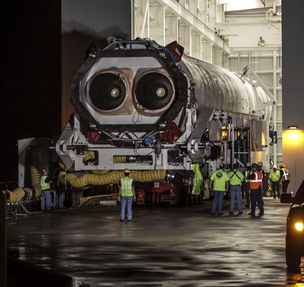 Orbital Sciences' Antares rocket is about to be rolled out to its launch pad at NASA's Wallops Flight Facility in Virginia, on September 13, 2013. Orbital Sciences' Antares rocket is about to be rolled out to its launch pad at NASA's Wallops Flight Facility in Virginia, on September 13, 2013.