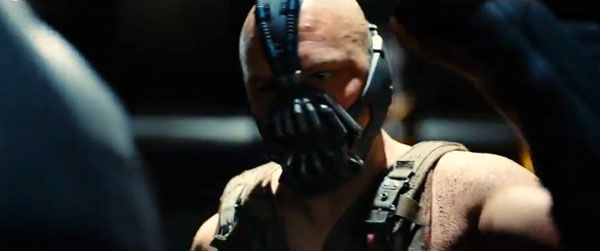 Bane (Tom Hardy) shows that he has the upper hand on the Caped Crusader in THE DARK KNIGHT RISES.
