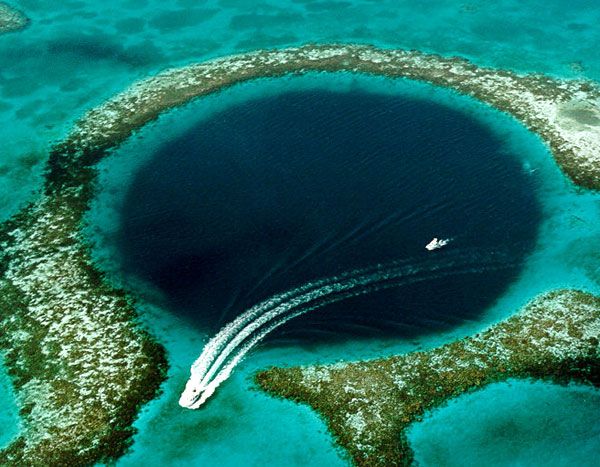 The Great Blue Hole, which can be found off the coast of Belize.