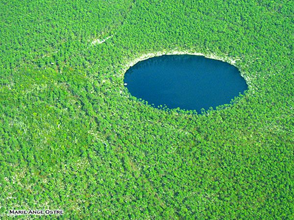 This blue hole can be found on Andros Island in The Bahamas.