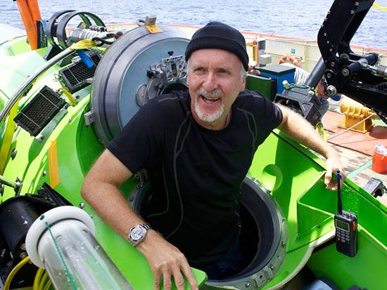 James Cameron is ecstatic after returning from his trip to the bottom of the Mariana's Trench on March 26, 2012.