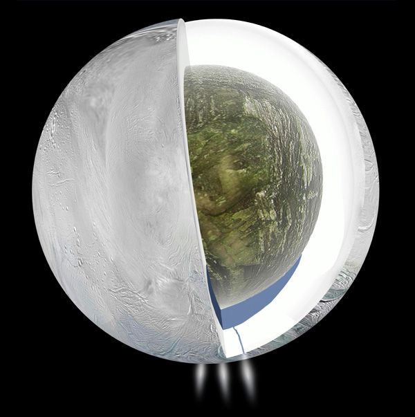 Using data provided by NASA's Cassini spacecraft and the Deep Space Network, this illustration depicts the possible interior of Saturn's moon Enceladus.