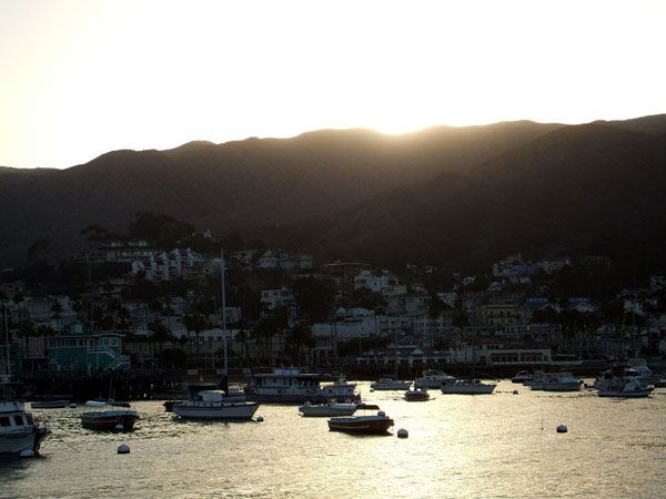 The Sun sets over Avalon Bay at Catalina Island, on October 4, 2013.