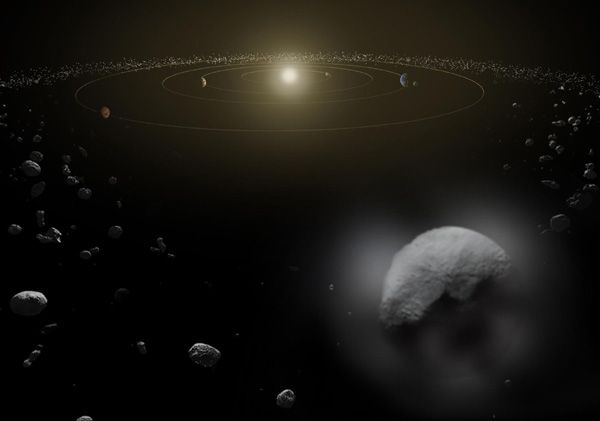 An artist's concept of dwarf planet Ceres in the Main Asteroid Belt...located between the orbits of Mars and Jupiter.