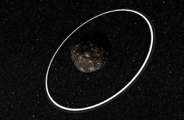 An artist's concept of the ringed asteroid Chariklo.