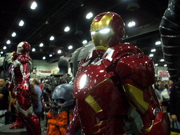 Miniature movie maquettes of IRON MAN—one of Stan Lee's iconic comic book creations—on display at his Comikaze Expo in downtown Los Angeles, on November 2, 2013.