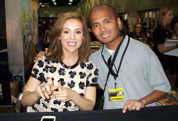 Posing with Alyssa Milano at Stan Lee's Comikaze Expo in downtown Los Angeles, on November 2, 2013.